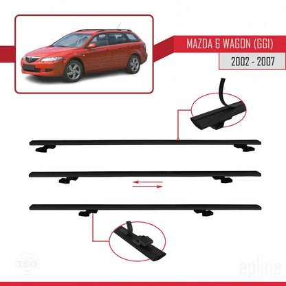 Compatible avec Mazda 6 I (GG1) 2002-2007 BASIC Model Barres de Toit Railing Porte-Bagages de Voiture Noir Aluminium 3 Barres