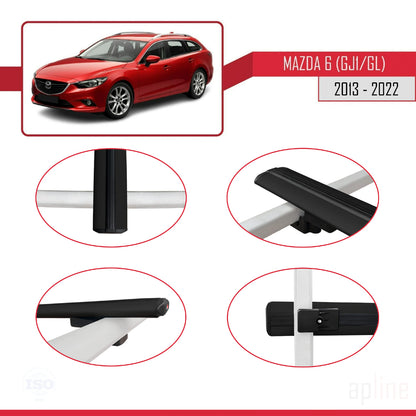 Compatible avec Mazda 6 III (GJ1/GL) 2013-2022 BASIC Model Barres de Toit Railing Porte-Bagages de Voiture Noir Aluminium 3 Barres