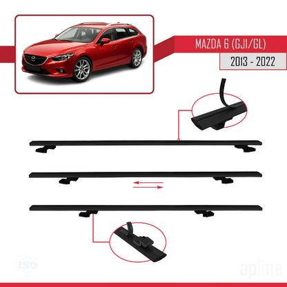 Compatible avec Mazda 6 III (GJ1/GL) 2013-2022 BASIC Model Barres de Toit Railing Porte-Bagages de Voiture Noir Aluminium 2 Barres