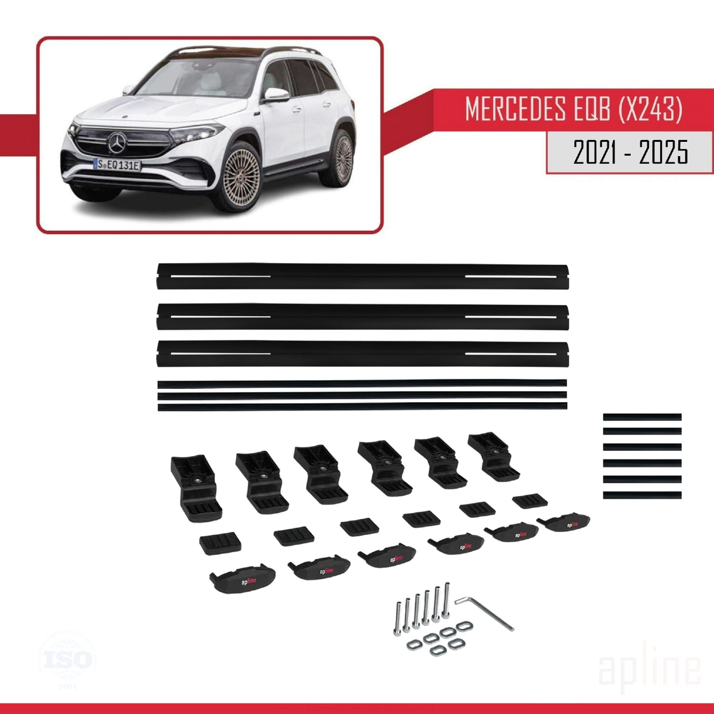 Compatible avec Mercedes EQB (X243) 2021-2025 BASIC Model Barres de Toit Railing Porte-Bagages de Voiture Noir Aluminium 3 Barres