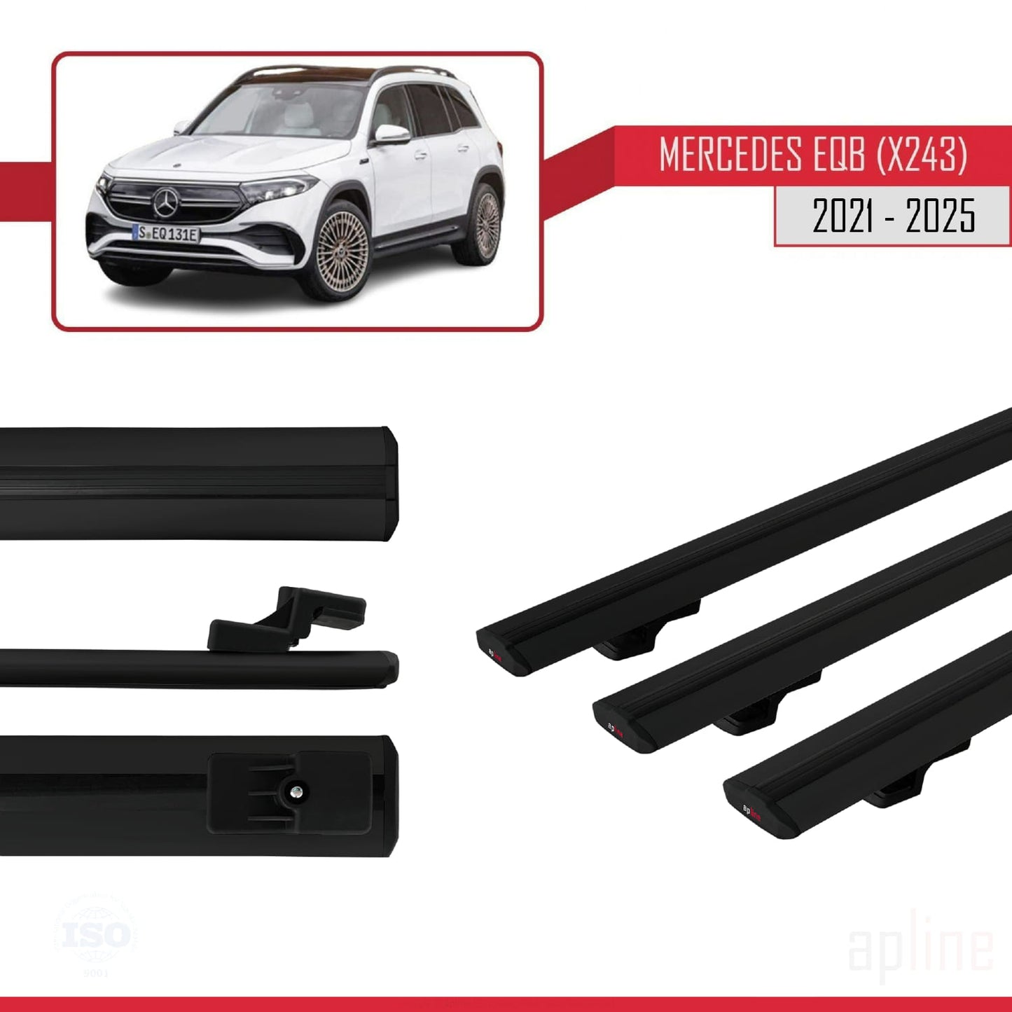 Compatible avec Mercedes EQB (X243) 2021-2025 BASIC Model Barres de Toit Railing Porte-Bagages de Voiture Noir Aluminium 3 Barres