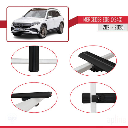 Compatible avec Mercedes EQB (X243) 2021-2025 BASIC Model Barres de Toit Railing Porte-Bagages de Voiture Noir Aluminium 3 Barres