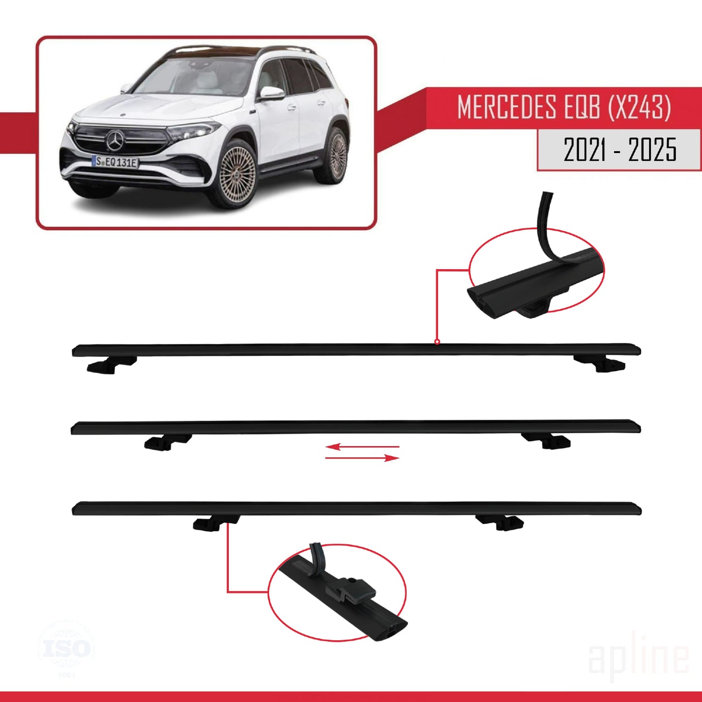 Compatible avec Mercedes EQB (X243) 2021-2025 BASIC Model Barres de Toit Railing Porte-Bagages de Voiture Noir Aluminium 2 Barres