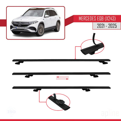 Compatible avec Mercedes EQB (X243) 2021-2025 BASIC Model Barres de Toit Railing Porte-Bagages de Voiture Noir Aluminium 2 Barres