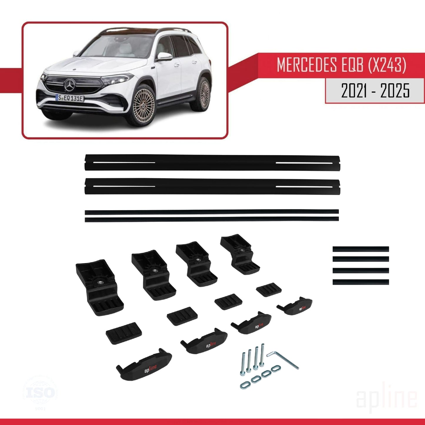 Compatible avec Mercedes EQB (X243) 2021-2025 BASIC Model Barres de Toit Railing Porte-Bagages de Voiture Noir Aluminium 2 Barres