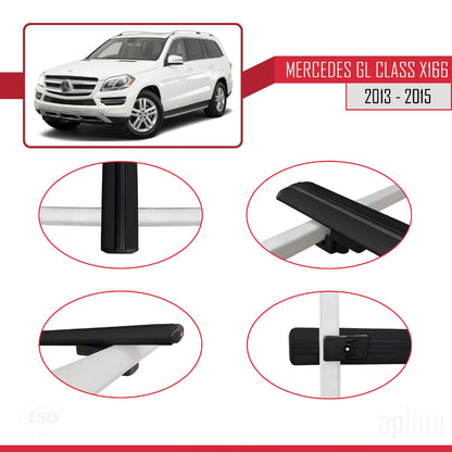 Compatible avec Mercedes Classe GL 2 (X166) Pre-Facelift 2013-2015 BASIC Model Barres de Toit Railing Porte-Bagages de Voiture Noir Aluminium 3 Barres