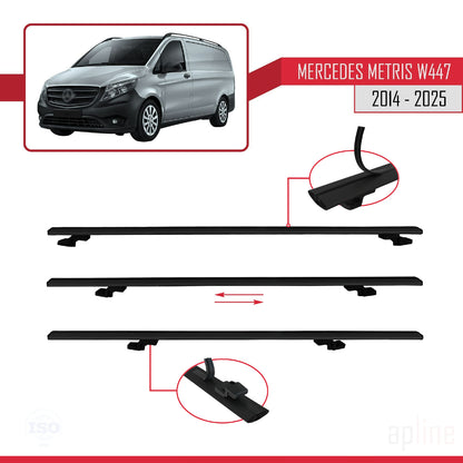 Compatible avec Mercedes Metris (W447) 2014-2025 BASIC Model Barres de Toit Railing Porte-Bagages de Voiture Noir Aluminium 2 Barres
