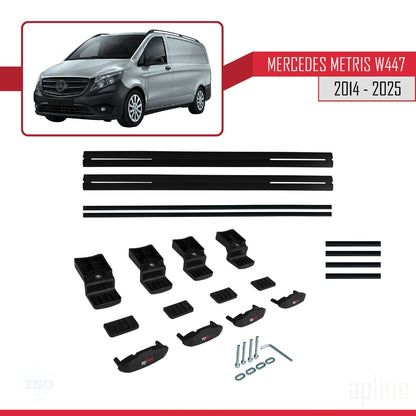 Compatible avec Mercedes Metris (W447) 2014-2025 BASIC Model Barres de Toit Railing Porte-Bagages de Voiture Noir Aluminium 2 Barres