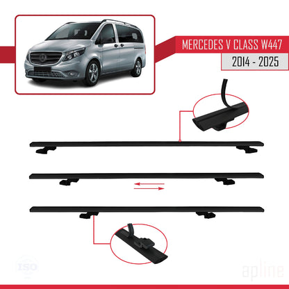 Compatible with Mercedes V Class 3 (W447) 2014-2025 BASIC Model Car Roof Rack Cross Bar Black Aluminium 4 Bars
