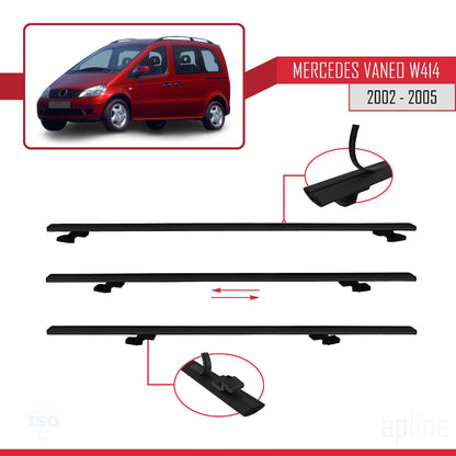 Compatible with Mercedes Vaneo (W414) 2002-2005 BASIC Model Car Roof Rack Cross Bar Black Aluminium 4 Bars