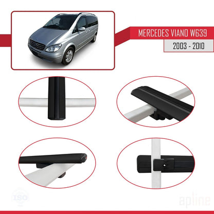 Compatible avec Mercedes Viano 2 (W639) Pre-Facelift 2003-2010 BASIC Model Barres de Toit Railing Porte-Bagages de Voiture Noir Aluminium 2 Barres