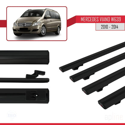 Compatible with Mercedes Viano 2 (W639) Post-Facelift 2010-2014 BASIC Model Car Roof Rack Cross Bar Black Aluminium 4 Bars