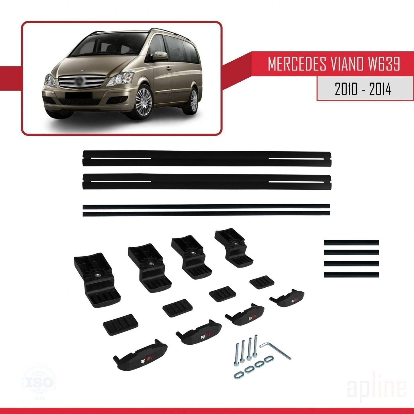 Compatible avec Mercedes Viano 2 (W639) Post-Facelift 2010-2014 BASIC Model Barres de Toit Railing Porte-Bagages de Voiture Noir Aluminium 2 Barres