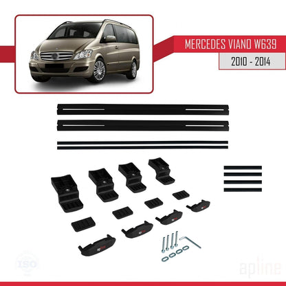 Compatible avec Mercedes Viano 2 (W639) Post-Facelift 2010-2014 BASIC Model Barres de Toit Railing Porte-Bagages de Voiture Noir Aluminium 2 Barres