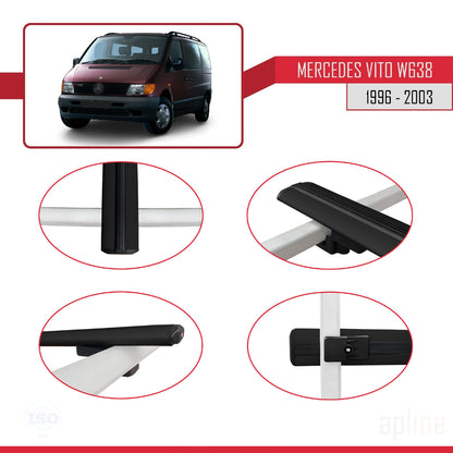 Compatible avec Mercedes Vito (W638) 1996-2003 BASIC Model Barres de Toit Railing Porte-Bagages de Voiture Noir Aluminium 4 Barres