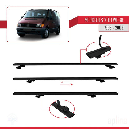 Compatible avec Mercedes Vito (W638) 1996-2003 BASIC Model Barres de Toit Railing Porte-Bagages de Voiture Noir Aluminium 2 Barres