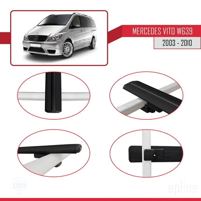 Compatible avec Mercedes Vito 2 (W639) Pre-Facelift 2003-2010 BASIC Model Barres de Toit Railing Porte-Bagages de Voiture Noir Aluminium 3 Barres