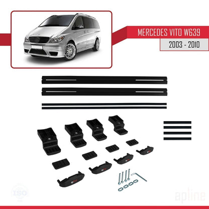 Compatible avec Mercedes Vito 2 (W639) Pre-Facelift 2003-2010 BASIC Model Barres de Toit Railing Porte-Bagages de Voiture Noir Aluminium 2 Barres