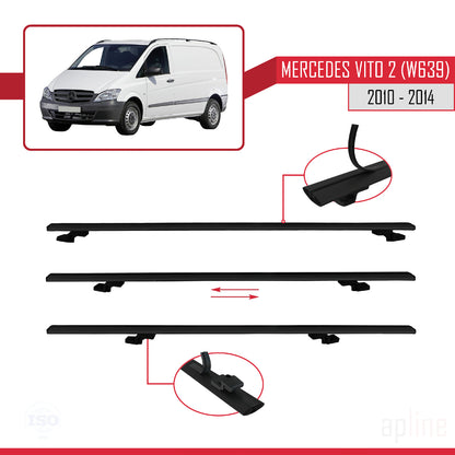 Compatible avec Mercedes Vito 2 (W639) Post-Facelift 2010-2014 BASIC Model Barres de Toit Railing Porte-Bagages de Voiture Noir Aluminium 3 Barres