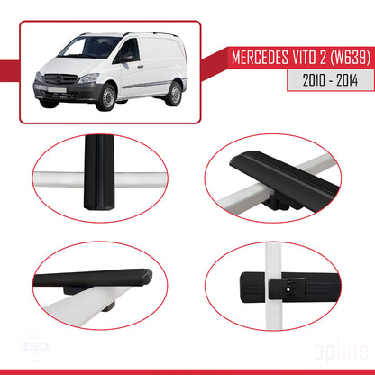 Compatible avec Mercedes Vito 2 (W639) Post-Facelift 2010-2014 BASIC Model Barres de Toit Railing Porte-Bagages de Voiture Noir Aluminium 2 Barres