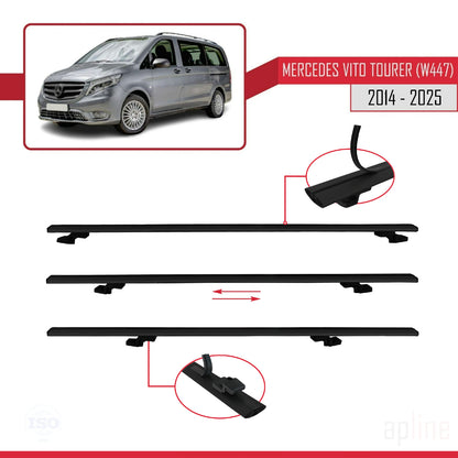 Compatible avec Mercedes Vito Tourer (W447) 2014-2025 BASIC Model Barres de Toit Railing Porte-Bagages de Voiture Noir Aluminium 3 Barres