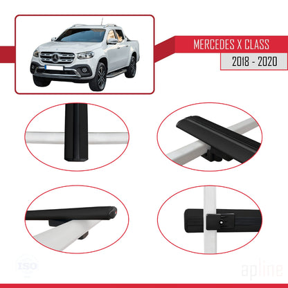 Compatible avec Mercedes Classe X (470) 2018-2020 BASIC Model Barres de Toit Railing Porte-Bagages de Voiture Noir Aluminium 3 Barres