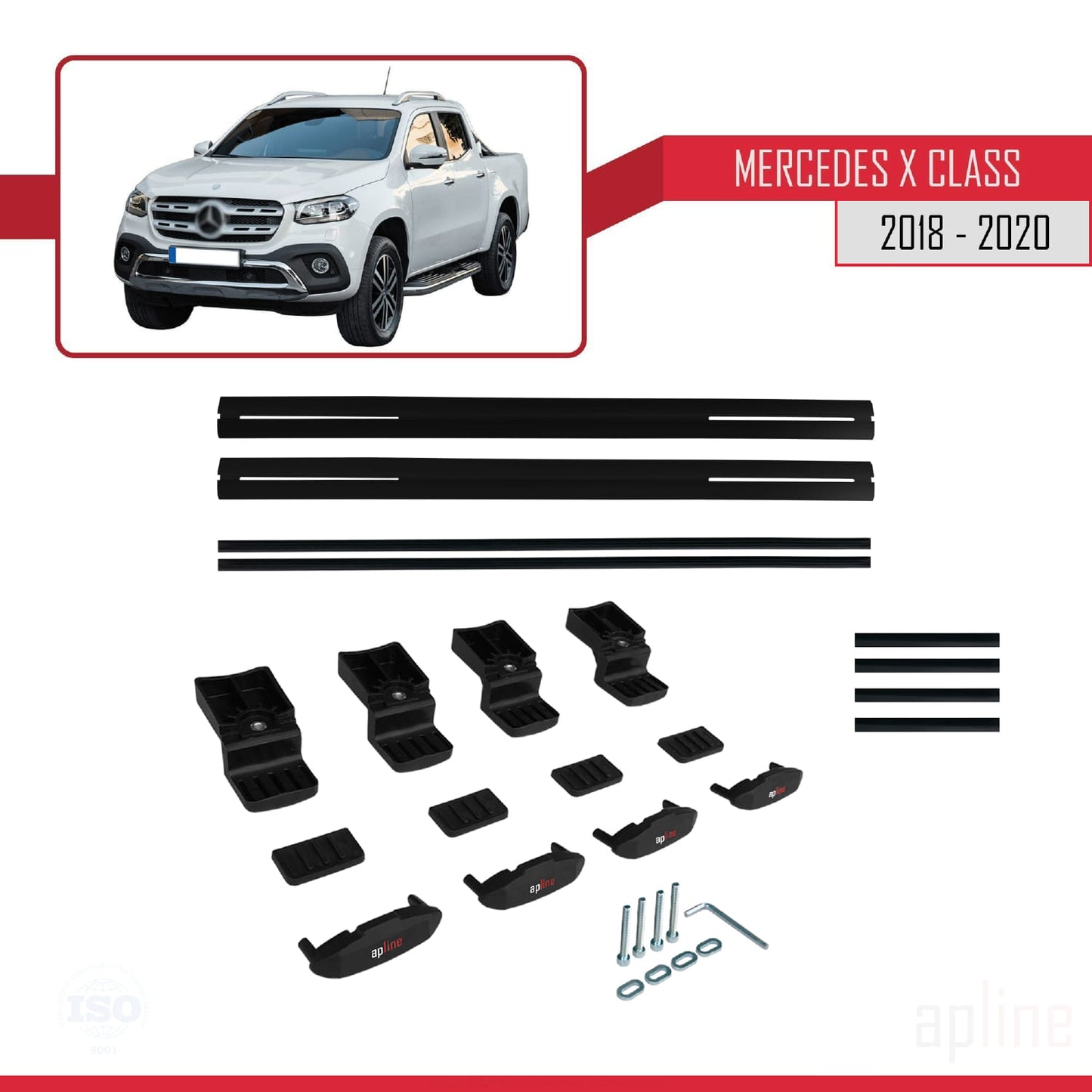 Compatible avec Mercedes Classe X (470) 2018-2020 BASIC Model Barres de Toit Railing Porte-Bagages de Voiture Noir Aluminium 2 Barres