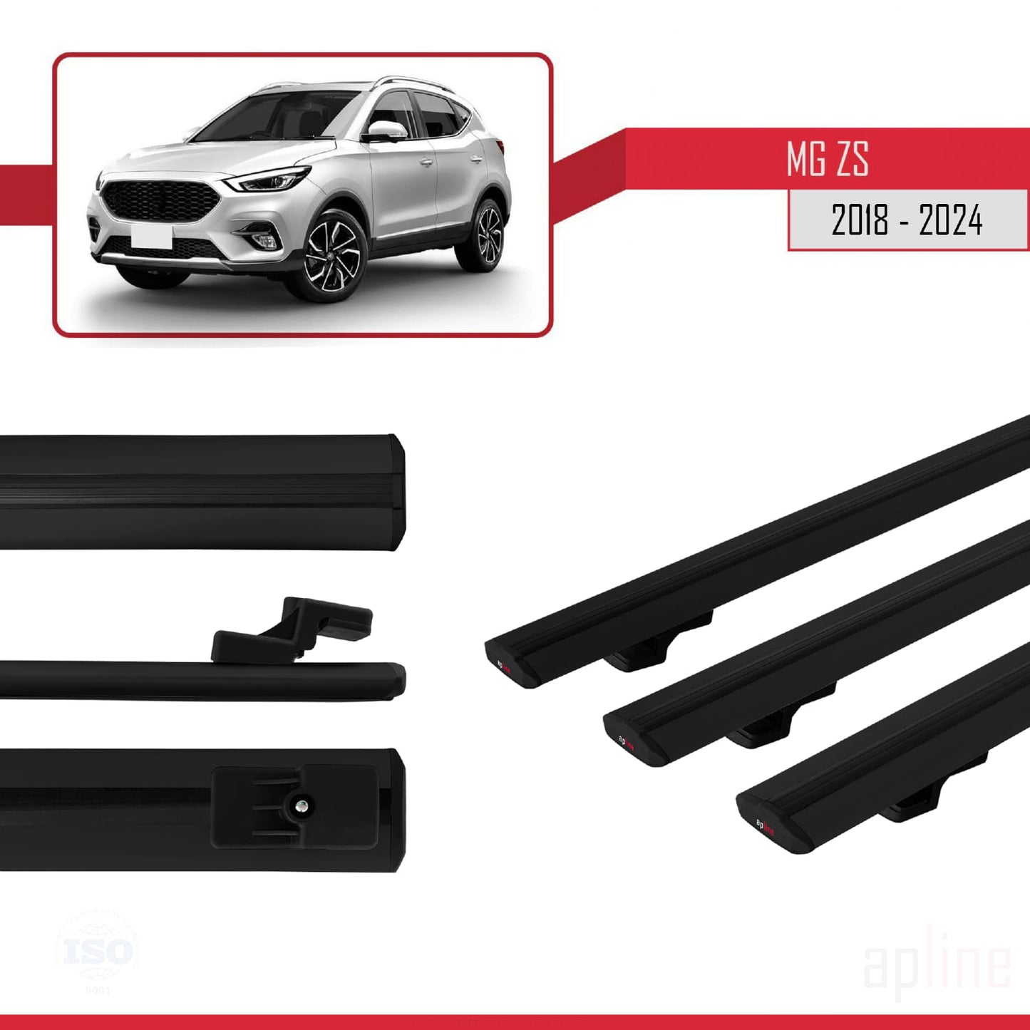 Compatible avec MG ZS 2018-2024 BASIC Model Barres de Toit Railing Porte-Bagages de Voiture Noir Aluminium 3 Barres