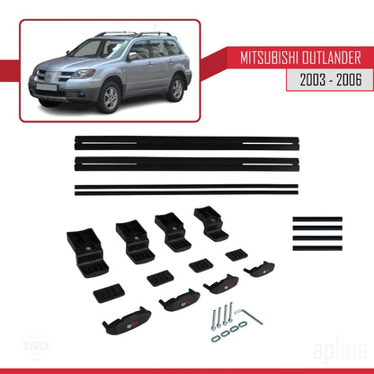Compatible with Mitsubishi Outlander 2003-2006 BASIC Model Car Roof Rack Cross Bar Black Aluminium 2 Bars