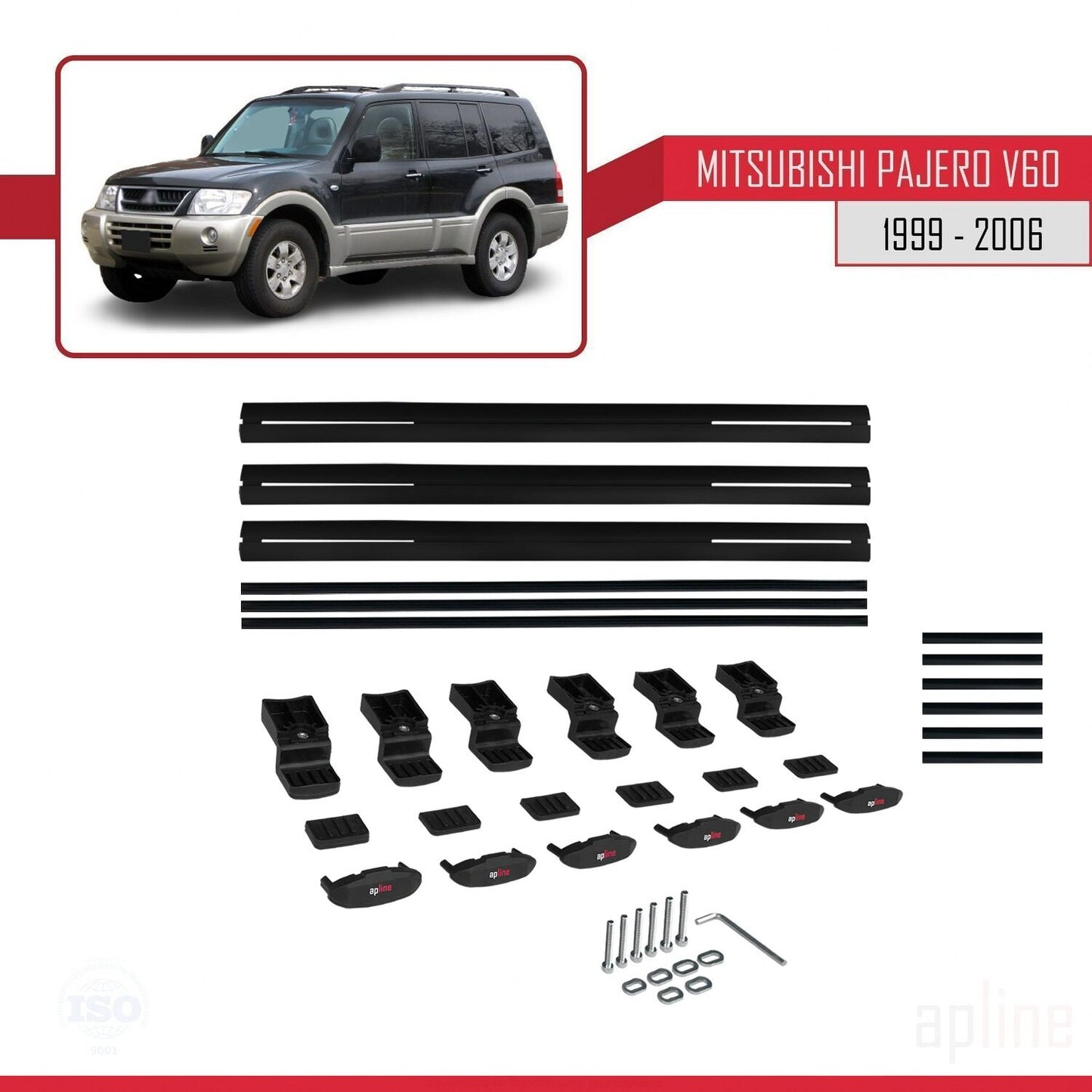 Compatible avec Mitsubishi Pajero (V60) 5 Kapı 1999-2006 BASIC Model Barres de Toit Railing Porte-Bagages de Voiture Noir Aluminium 3 Barres