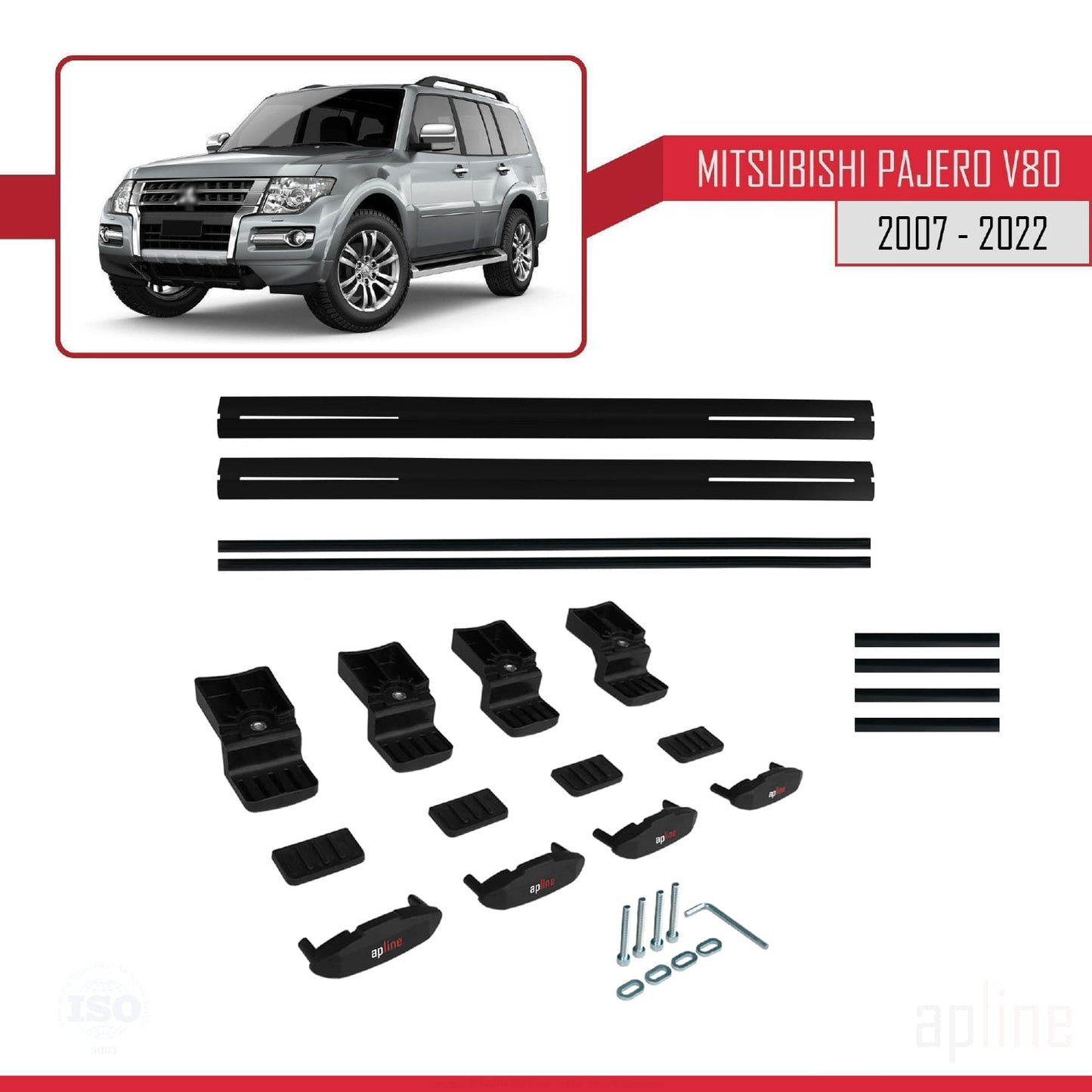 Compatible avec Mitsubishi Pajero (V80) 2007-2022 BASIC Model Barres de Toit Railing Porte-Bagages de Voiture Noir Aluminium 2 Barres