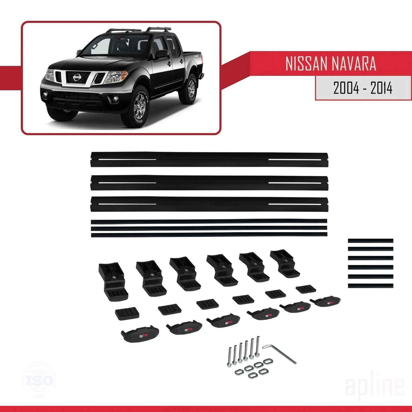 Compatible avec Nissan Navara 3 (D40) 2005-2014 BASIC Model Barres de Toit Railing Porte-Bagages de Voiture Noir Aluminium 3 Barres