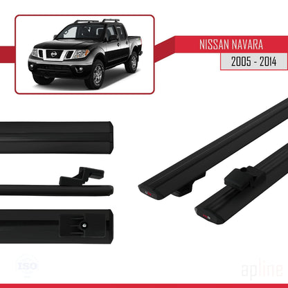 Compatible with Nissan Navara 3 (D40) 2005-2014 BASIC Model Car Roof Rack Cross Bar Black Aluminium 2 Bars