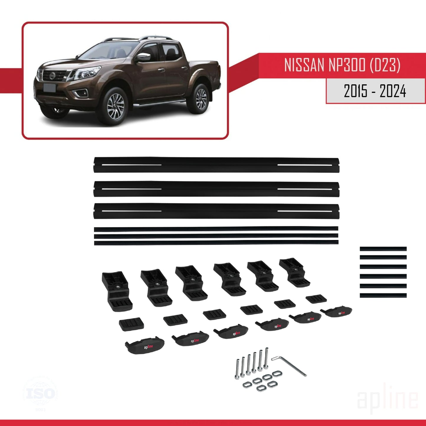 Compatible avec Nissan NP300 (D23) 2015-2021 BASIC Model Barres de Toit Railing Porte-Bagages de Voiture Noir Aluminium 3 Barres