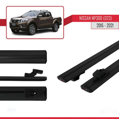 Compatible avec Nissan NP300 (D23) 2015-2021 BASIC Model Barres de Toit Railing Porte-Bagages de Voiture Noir Aluminium 2 Barres