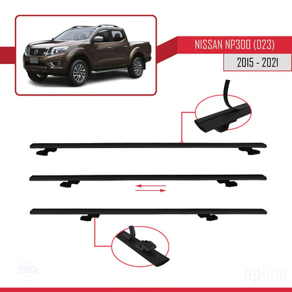 Compatible avec Nissan NP300 (D23) 2015-2021 BASIC Model Barres de Toit Railing Porte-Bagages de Voiture Noir Aluminium 2 Barres