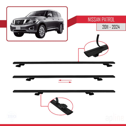 Compatible avec Nissan Patrol 6 (Y62) 2011-2024 BASIC Model Barres de Toit Railing Porte-Bagages de Voiture Noir Aluminium 2 Barres