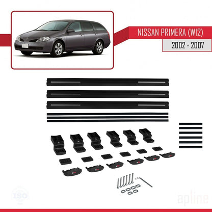 Compatible avec Nissan Primera 3 (W12) Traveller 2002-2007 BASIC Model Barres de Toit Railing Porte-Bagages de Voiture Noir Aluminium 3 Barres