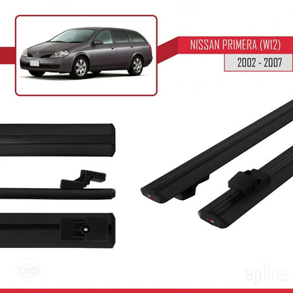 Compatible with Nissan Primera 3 (W12) Traveller 2002-2007 BASIC Model Car Roof Rack Cross Bar Black Aluminium 2 Bars