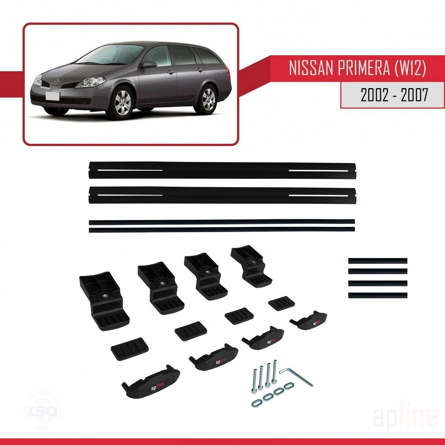 Compatible with Nissan Primera 3 (W12) Traveller 2002-2007 BASIC Model Car Roof Rack Cross Bar Black Aluminium 2 Bars