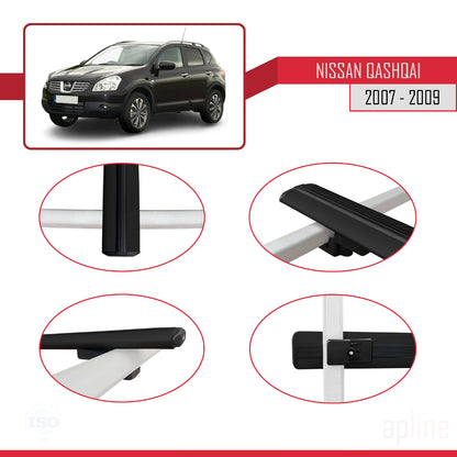 Compatible with Nissan Qashqai (J10) Pre-Facelift 2007-2009 BASIC Model Car Roof Rack Cross Bar Black Aluminium 2 Bars