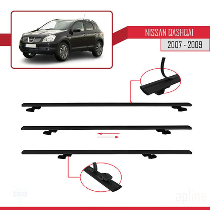 Compatible with Nissan Qashqai (J10) Pre-Facelift 2007-2009 BASIC Model Car Roof Rack Cross Bar Black Aluminium 2 Bars