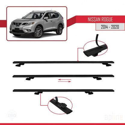 Compatible avec Nissan Rogue 2 (T32) 2014-2020 BASIC Model Barres de Toit Railing Porte-Bagages de Voiture Noir Aluminium 2 Barres
