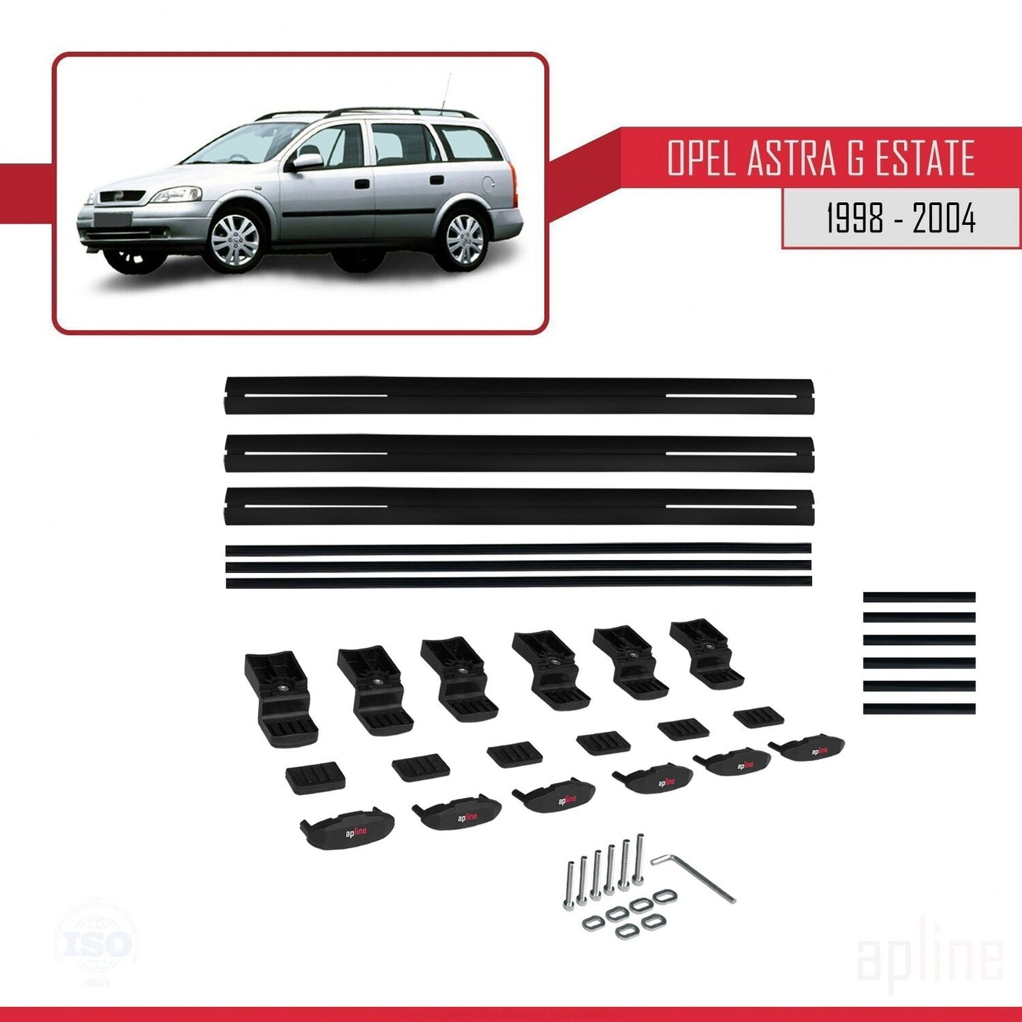 Compatible avec Opel Astra G (T98) Break 1998-2004 BASIC Model Barres de Toit Railing Porte-Bagages de Voiture Noir Aluminium 3 Barres