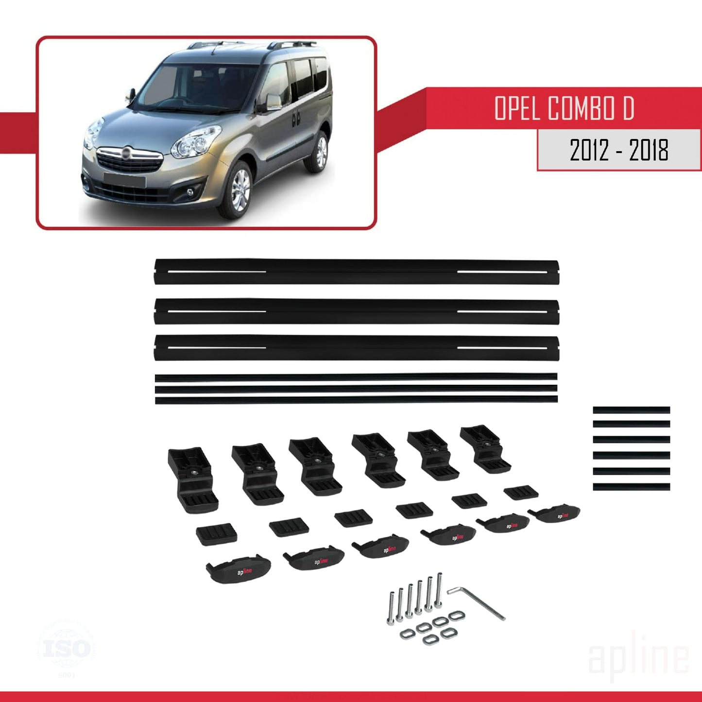 Compatible avec Opel Combo D 2012-2018 BASIC Model Barres de Toit Railing Porte-Bagages de Voiture Noir Aluminium 3 Barres