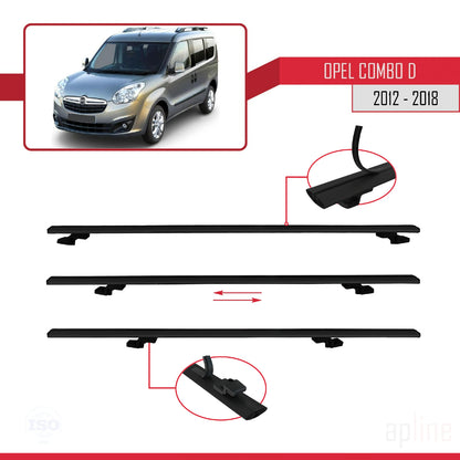 Compatible avec Opel Combo D 2012-2018 BASIC Model Barres de Toit Railing Porte-Bagages de Voiture Noir Aluminium 2 Barres