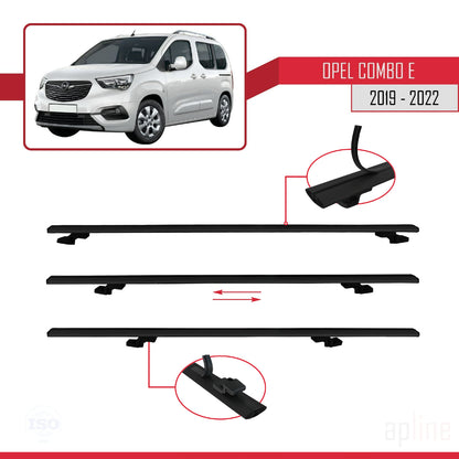 Compatible avec Opel Combo E Life 2019-2022 BASIC Model Barres de Toit Railing Porte-Bagages de Voiture Noir Aluminium 3 Barres