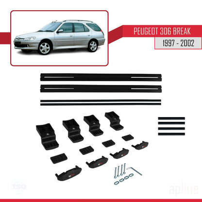 Compatible avec Peugeot 306 Break 1997-2002 BASIC Model Barres de Toit Railing Porte-Bagages de Voiture Noir Aluminium 2 Barres
