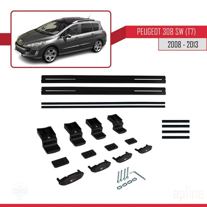 Compatible avec Peugeot 308 (T7) Break 2008-2013 BASIC Model Barres de Toit Railing Porte-Bagages de Voiture Noir Aluminium 2 Barres
