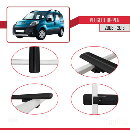 Compatible avec Peugeot Bipper 2008-2017 BASIC Model Barres de Toit Railing Porte-Bagages de Voiture Noir Aluminium 4 Barres